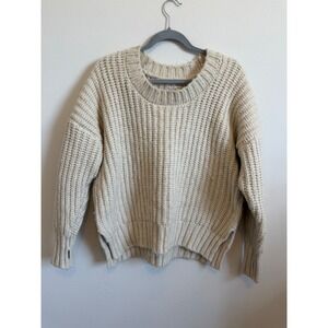 OFFLINE by Aerie Cream Shaker Stitch Chunky Knit Sweater Thumbhole Split Hem S